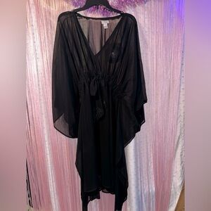 Lea Gottlieb unique vintage Black Sheer coverup/dress100% silk